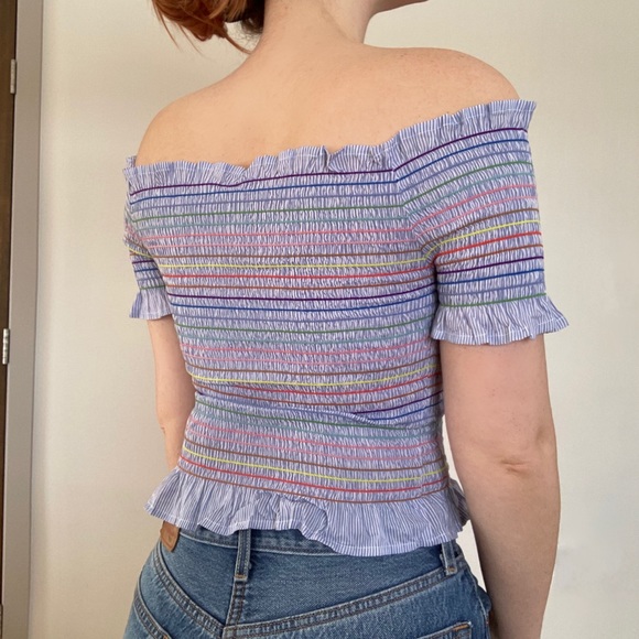 Rainbow Ribbed Off The Shoulder Top 🌈 - Picture 2 of 2
